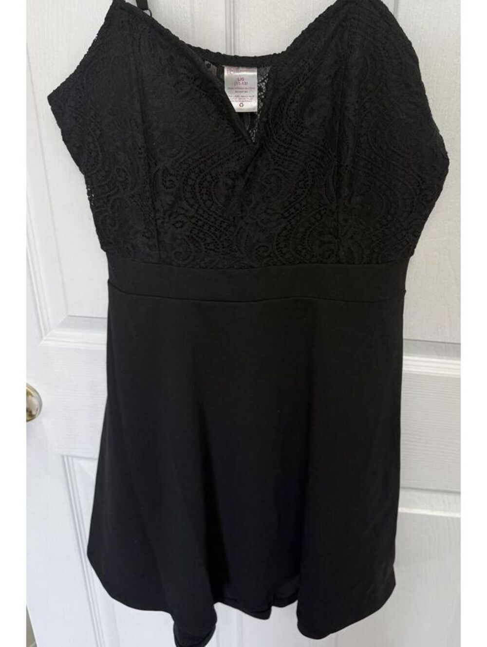 No Boundaries Black Lace Babydoll Dress with Floral Embroidery, Size L NWT